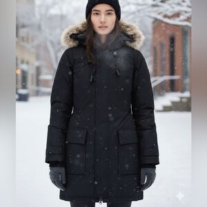 Aritzia TNA Bancroft Parka Black Goose Down Winter Coat Slim Fit XS Waterproof